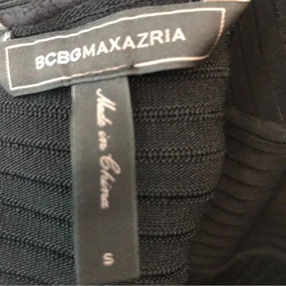 BCBGMaxAzria cocktail dress black ribbed mini full skirt, straps, Sz S, Elegant! - Picture 6 of 16